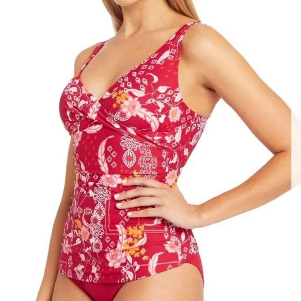 Sea Level Jardin Cross Front Style multi Cup fit Singlet Top - Red Size 6
